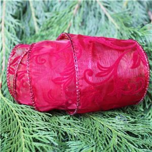 Christmas Ribbon - Sheer Flocked Swirls